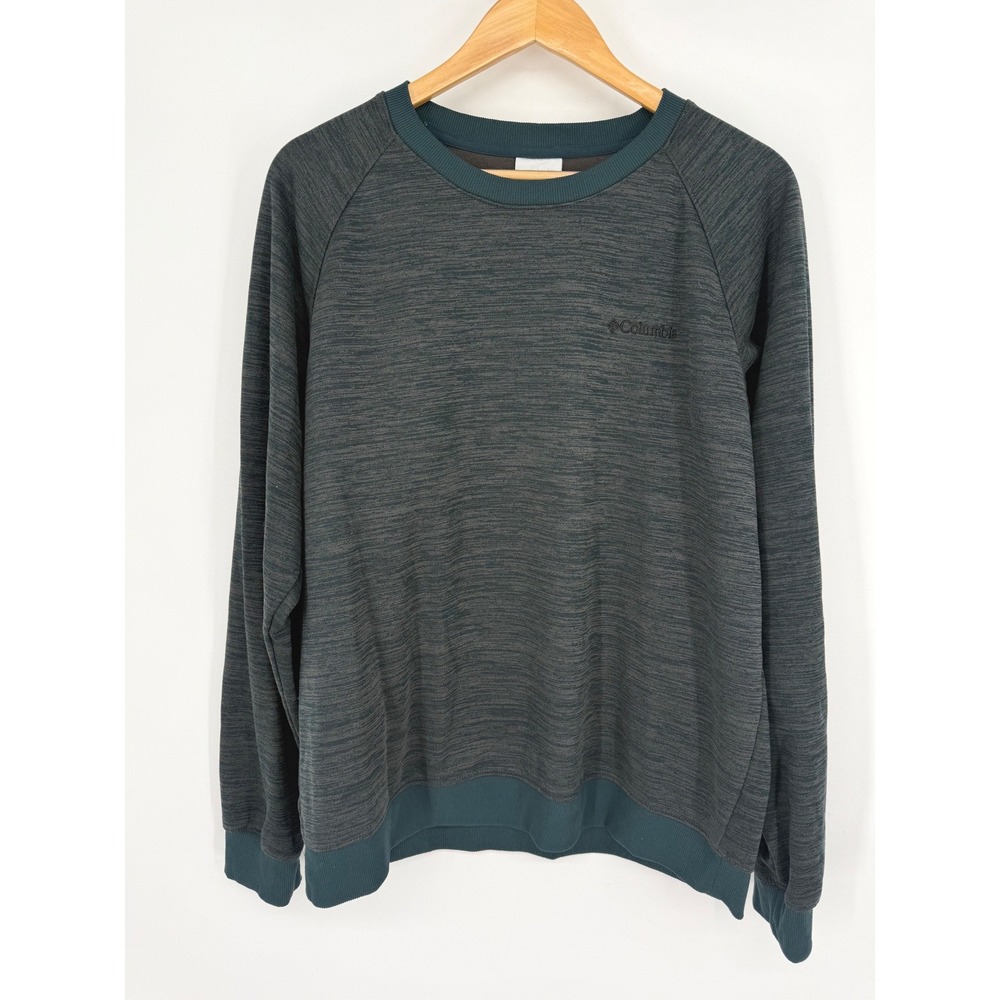 Columbia Mens Size L Gray Teal Space Dye Raglan Crewneck Sweatshirt Top Fleece
